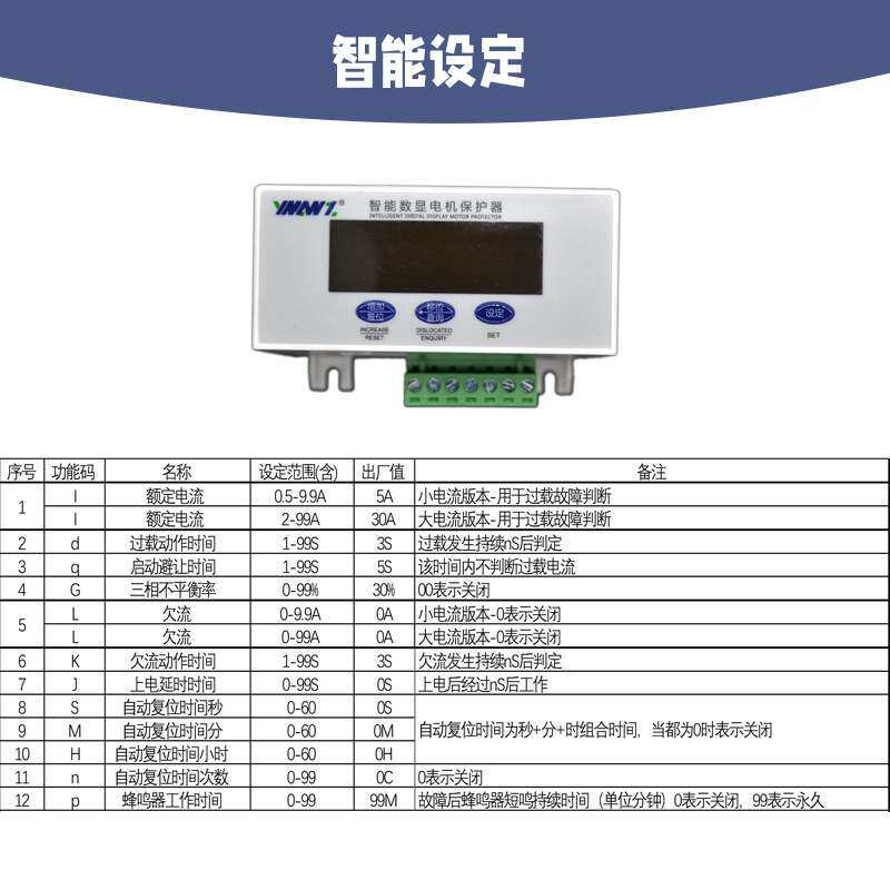 电机综合保护器过载缺相断相三相不平衡欠流过流断相智能电动机