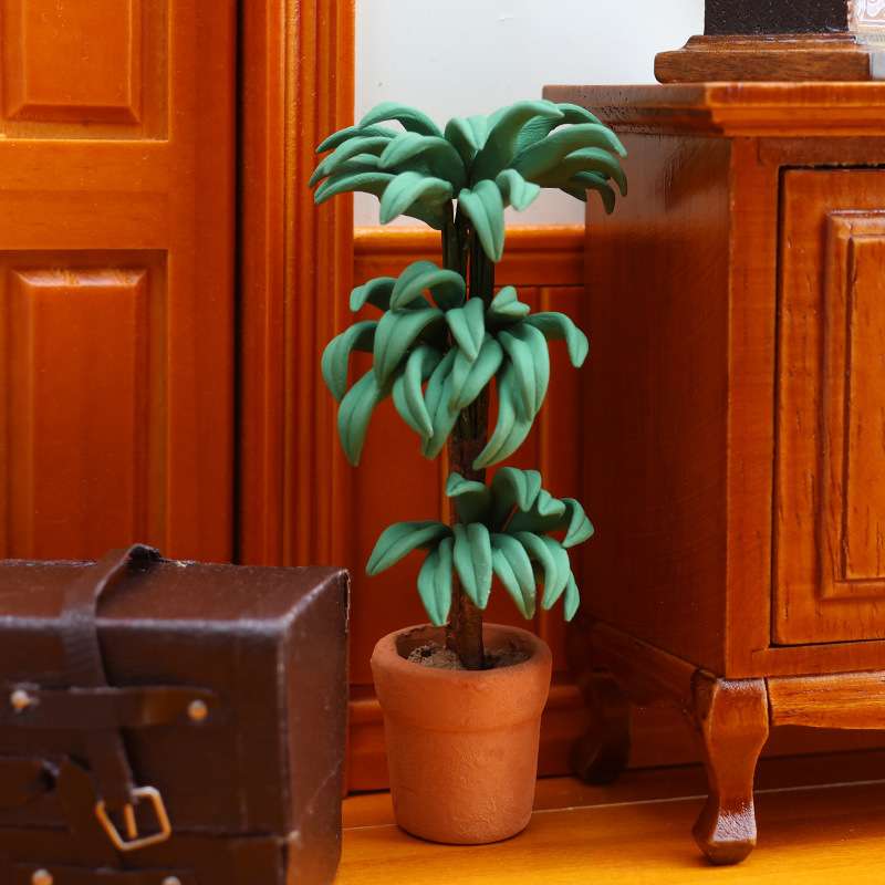 1：12迷你娃娃屋dollhouse家具场景摆件绿植盆栽巴西木发财树盆栽