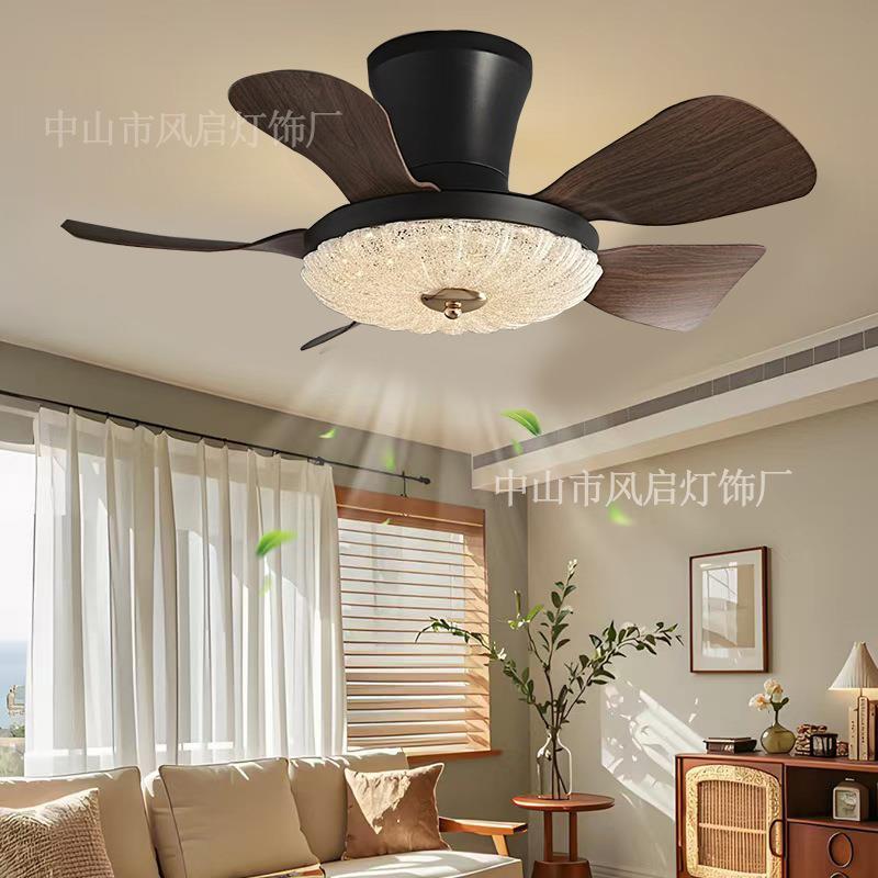 中古风扇灯餐厅卧室吸顶灯扇一体复古小尺寸中古风家用书房吊扇灯