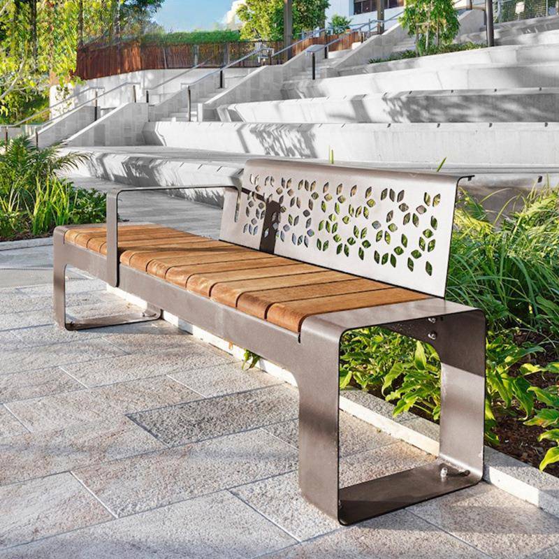 户外休闲座椅公园广场不锈钢等候椅园区长凳铁艺镂空成品坐椅桌椅