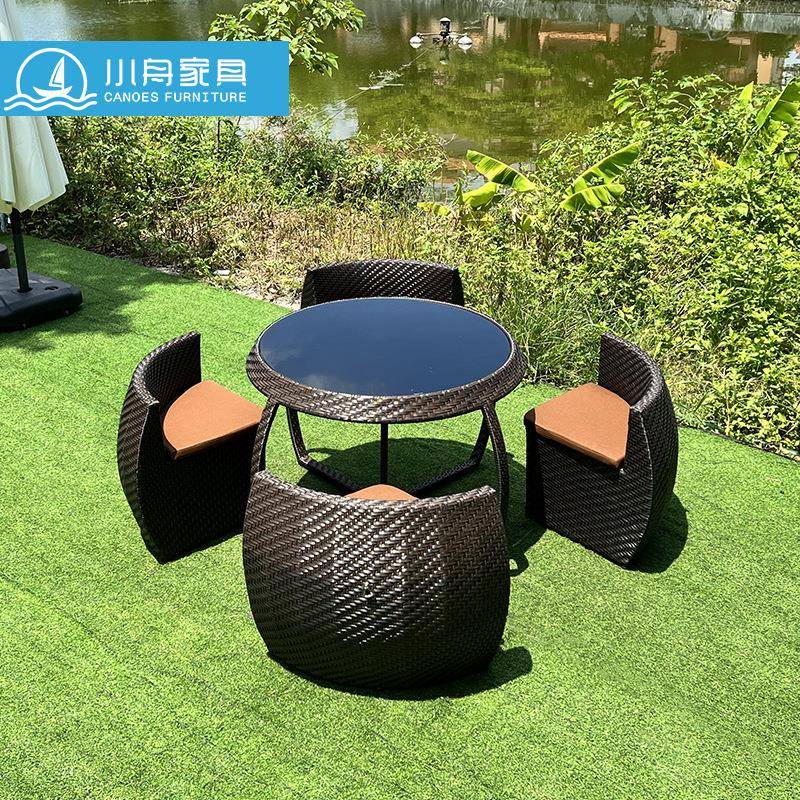 户外别墅民宿创意拼接收纳藤编桌椅组合室外花园庭院防水防晒藤椅