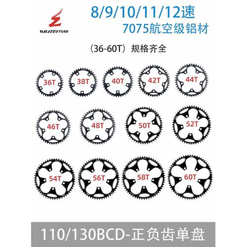 公路车五爪110/130BCD-36T42T50T60T正负齿盘片改装速牙盘