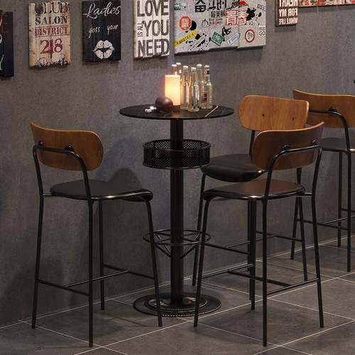 复古吧台椅子铁艺靠背高吧椅清吧酒吧椅小酒馆高脚桌椅组合商用