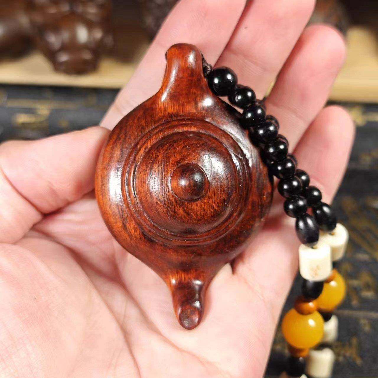 7公分小叶紫檀木雕手把件把把壶光面壶挂件茶壶实木文玩工艺品