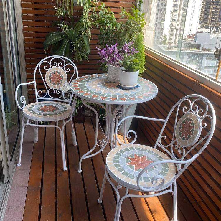 铁艺户外桌椅庭院露天马赛克小茶几阳台创意小圆桌工业风一桌四椅