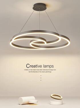客厅吊灯意式极简轻奢设计师创意艺术黑色高端led圆环大厅主吊灯