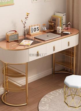 Hx2轻奢书桌简约现代卧室灰色白色笔记本写字台北欧小户型玻璃电