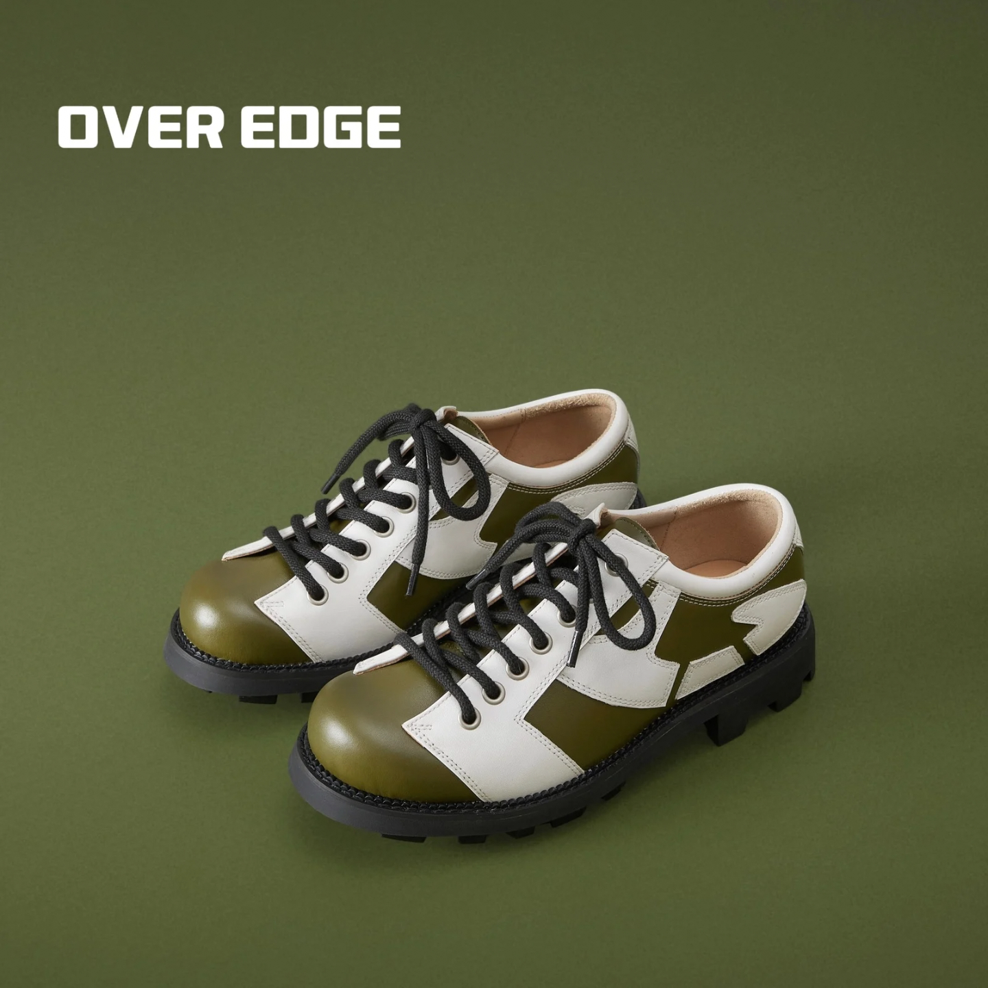 OVER EDGE-探险系列-白绿色复古登山德比男女撞色休闲运动皮鞋