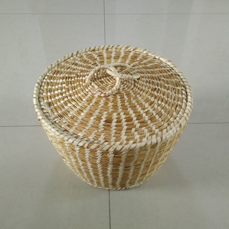 麦杆民间纯手工草编艺术t品饰品柱型带盖其他收纳盒篮桌面储物筐