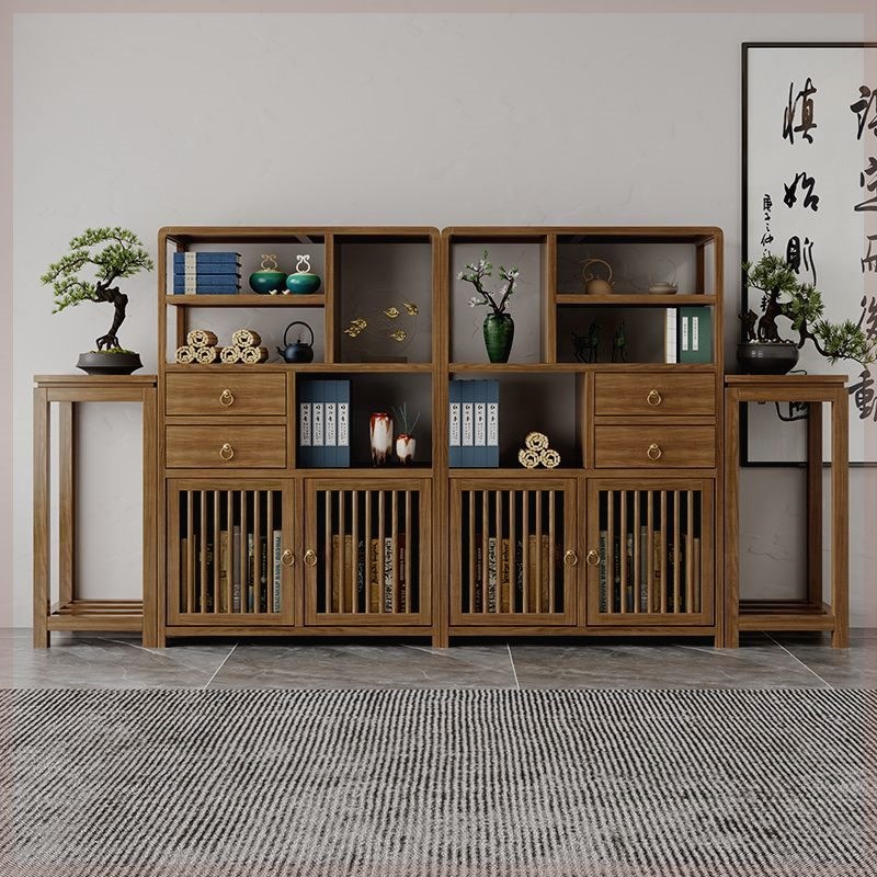 厂家实木博e古架橡胶木置物架中式茶具柜子书架落地客厅茶室摆件