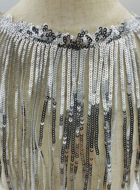 9米价 17cm多色波浪亮片流苏花边 3厘珠片排须织带流苏穗子欧美