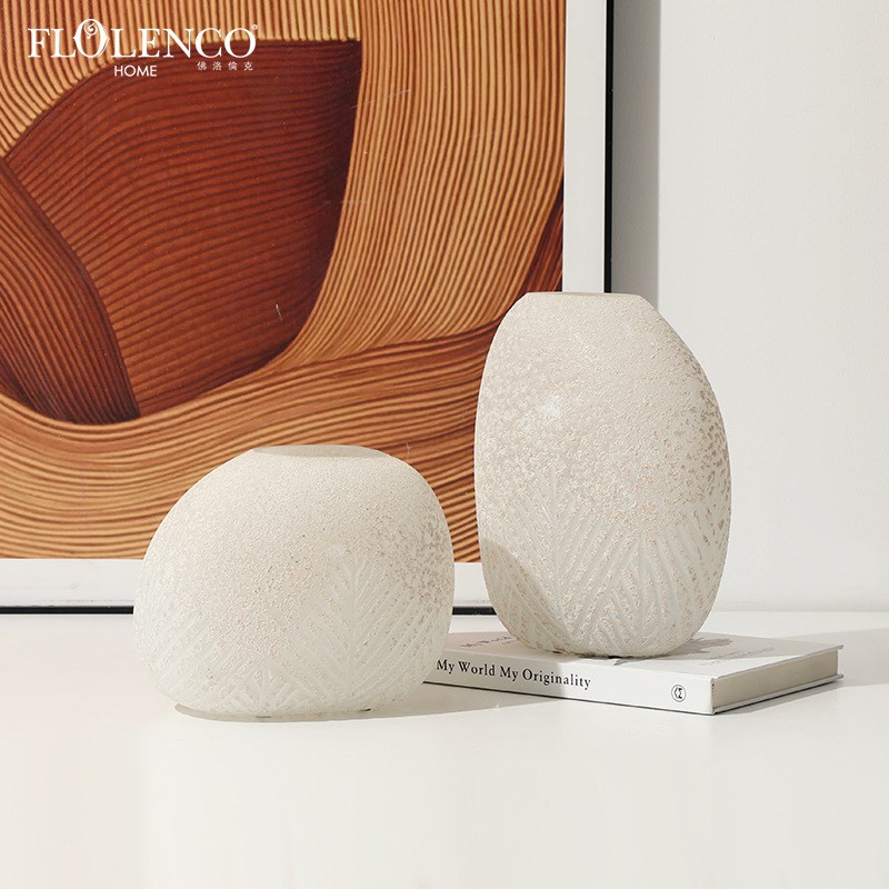 现代创意砂面叶子纹玻璃花瓶售楼E处酒店玄关酒柜艺术花器摆件