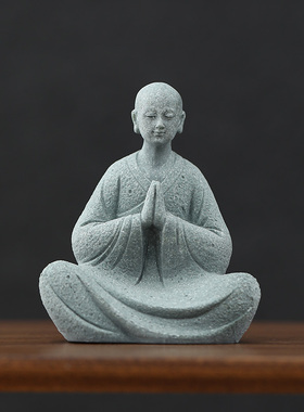 禅意无相佛新中式人物小和尚客厅书房玄关简约装饰W工艺品造景摆