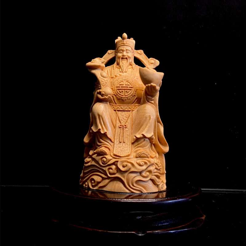 厂家直供崖柏木雕刻坐财神摆件木雕元宝如意财神爷神像家居摆饰
