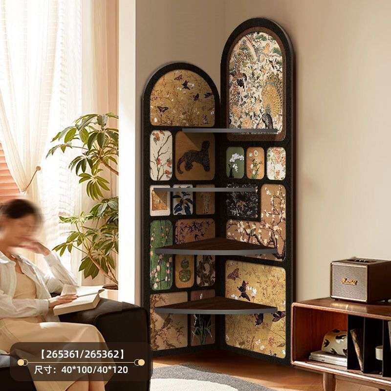 中古风落地摆件客厅电视柜旁边转角柜复古置物架多中古艺术人造板