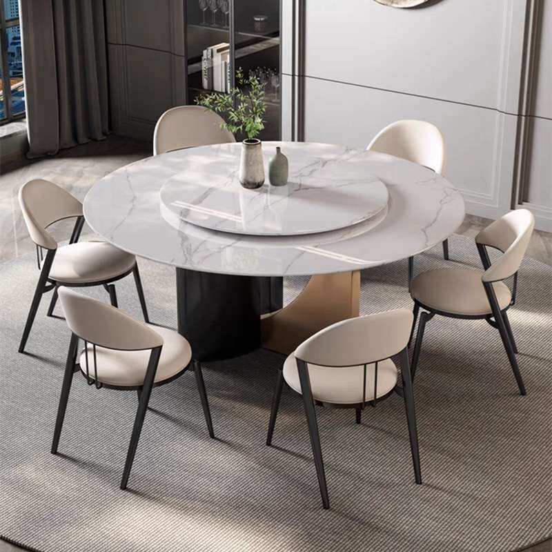 2024新款意式现代大理石圆餐桌家用奢石微晶石天然超晶石餐桌餐台