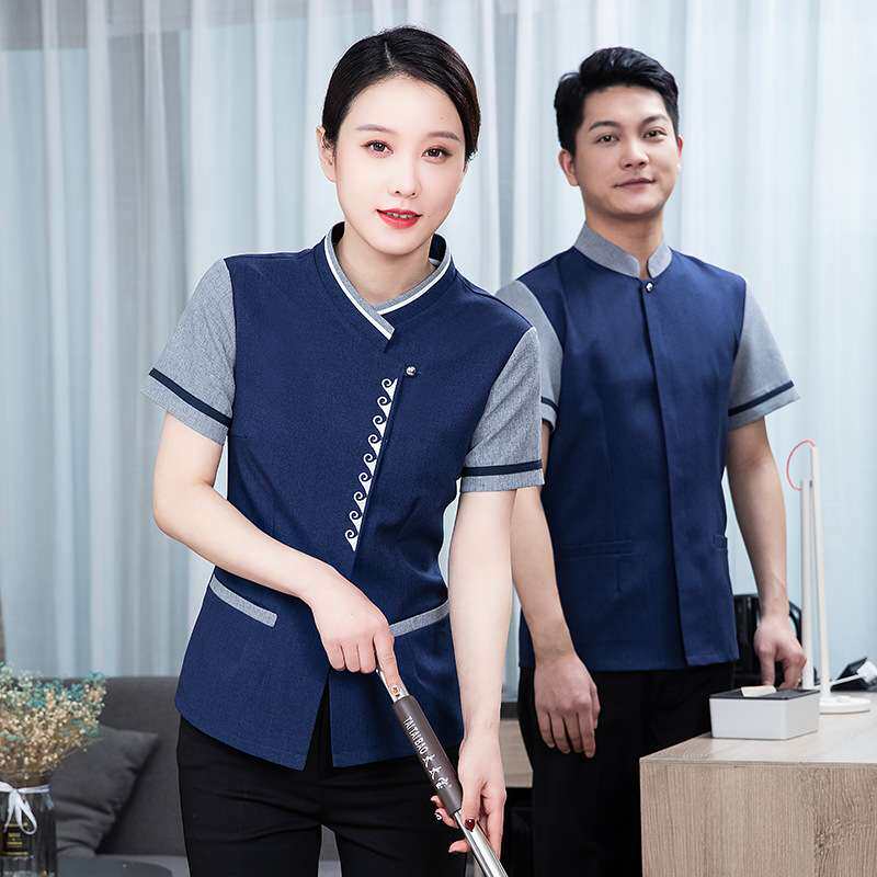 现货亚麻保洁服短袖星级酒店服务员清洁服大码物业楼层员工服装