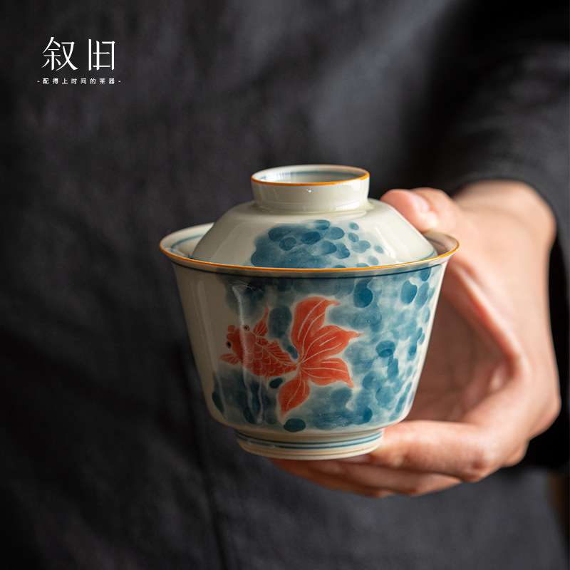 叙旧 仿古三才泡茶碗禅意带盖功夫陶瓷茶盏茶杯家用小号女盖碗