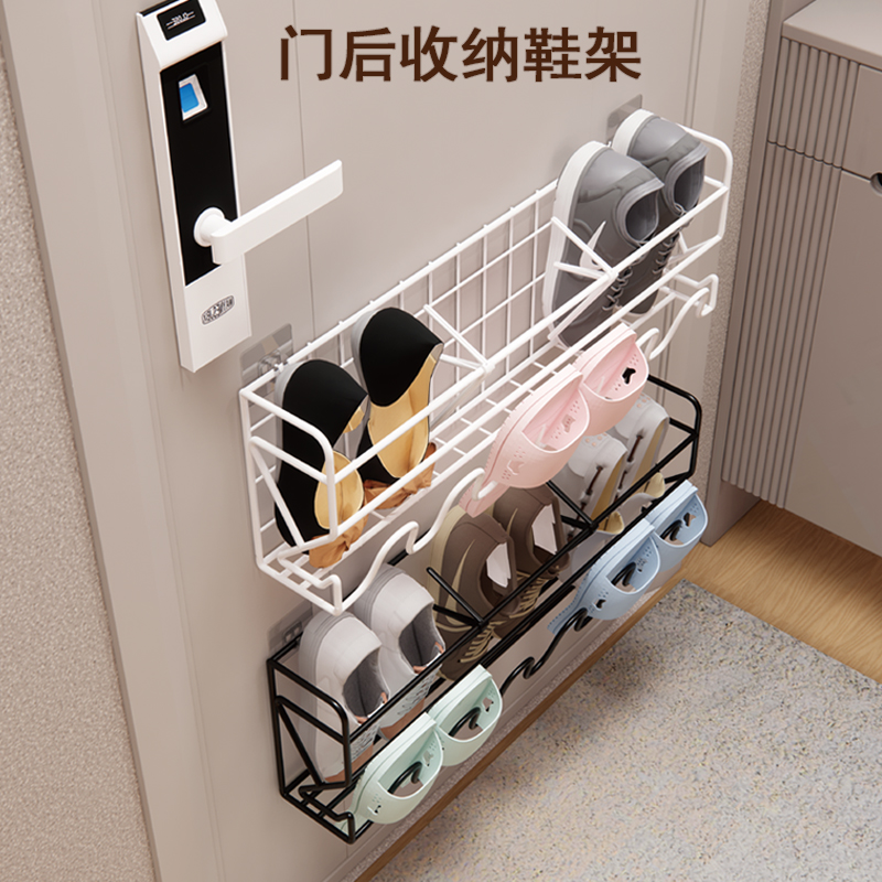 铁艺门后挂式鞋架简m易门口家用浴室免打孔壁挂式鞋架收纳神器门