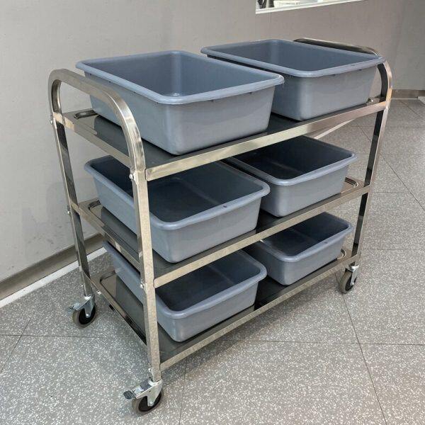 不锈钢收餐车收碗车餐厅双层三层小推车上菜火锅车送餐车静音加厚