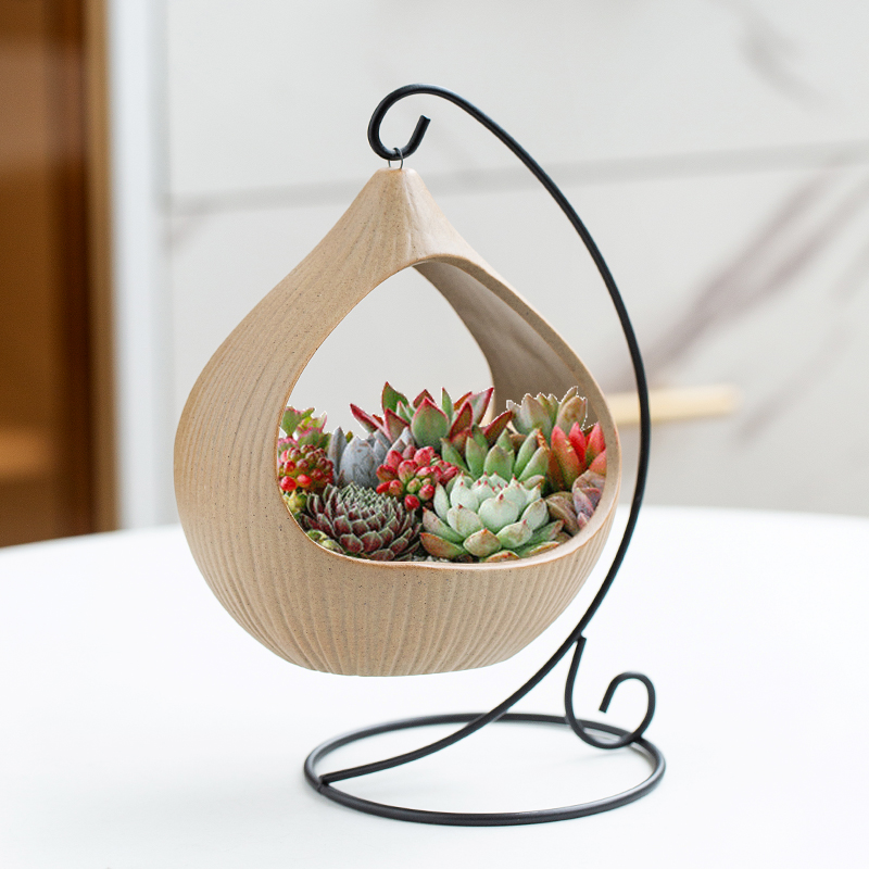 多肉花盆陶瓷个性园艺悬挂多肉植物小G花盆铁架陶瓷桌面微景观花