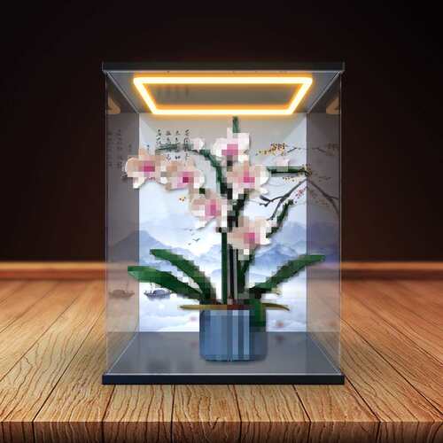 适用积木10311兰花创意系列花卉绿色植物模型防尘罩回灯款收纳盒