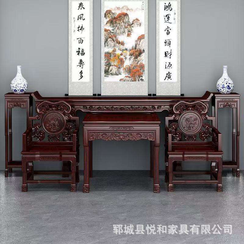 老榆木中堂六件套实木长条供桌古典中式堂屋家具农村佛台翘头桌
