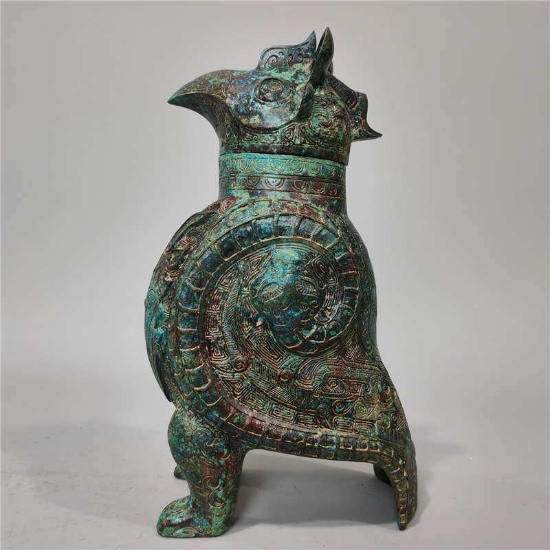 古青铜器洛阳鸮尊鸟樽猫头鹰青铜枭尊酒器古青铜器工艺摆件婚庆