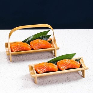 日料刺身摆盘装饰品三文鱼寿司干冰竹筒海鲜赤身料理意境竹台摆件