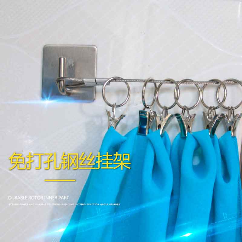 免打孔窗帘挂架晾衣绳挂帘子铁B丝伸缩杆厨房阳台窗帘钢丝绳轨道