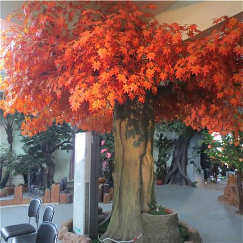 彷真玻璃钢假树包柱红枫树红枫叶园林造景古Q红枫户外水泥枫树