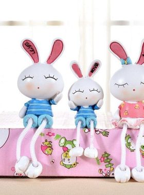 田园创意树脂眯眼兔一家吊脚娃娃 生日礼物 家居装饰品摆件