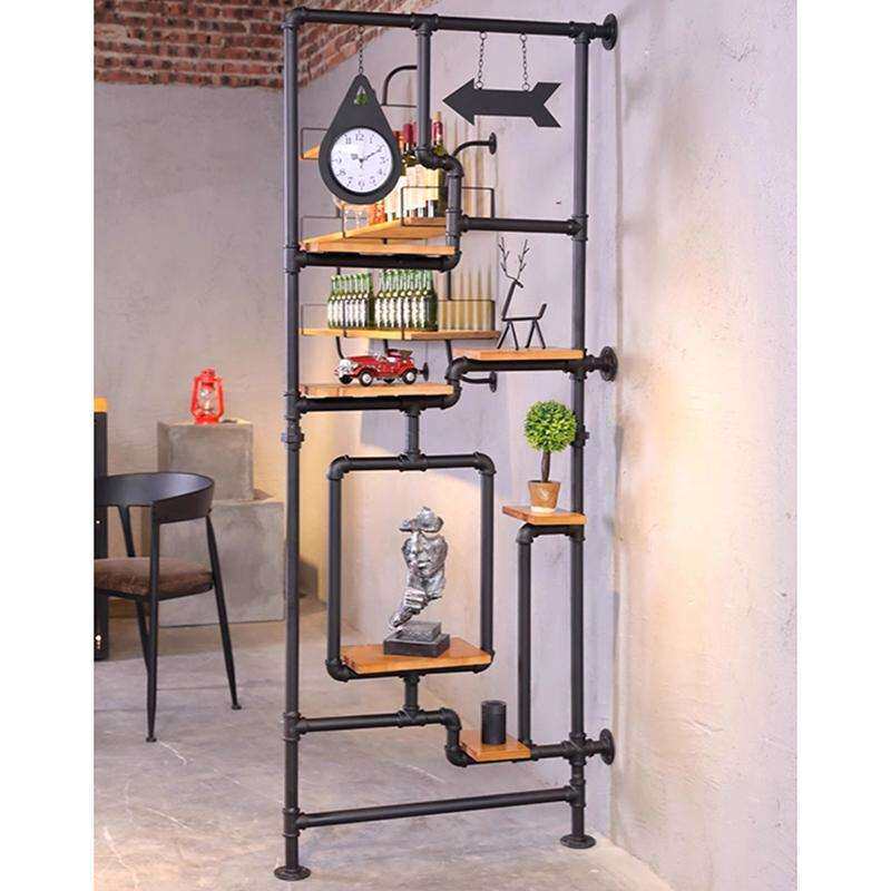 铁艺创意客厅水管屏风办公室隔断餐厅复古置物架工业风落地装饰架