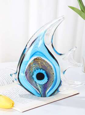 轻奢艺术琉璃多彩神仙鱼月亮鱼创意燕鱼摆件家居客厅装饰工艺品