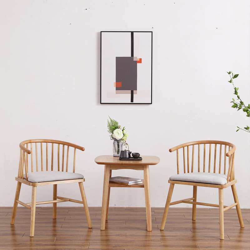 实木餐吧桌 咖啡厅休闲桌椅组合桌 白橡木洽谈小圆桌子现代简约