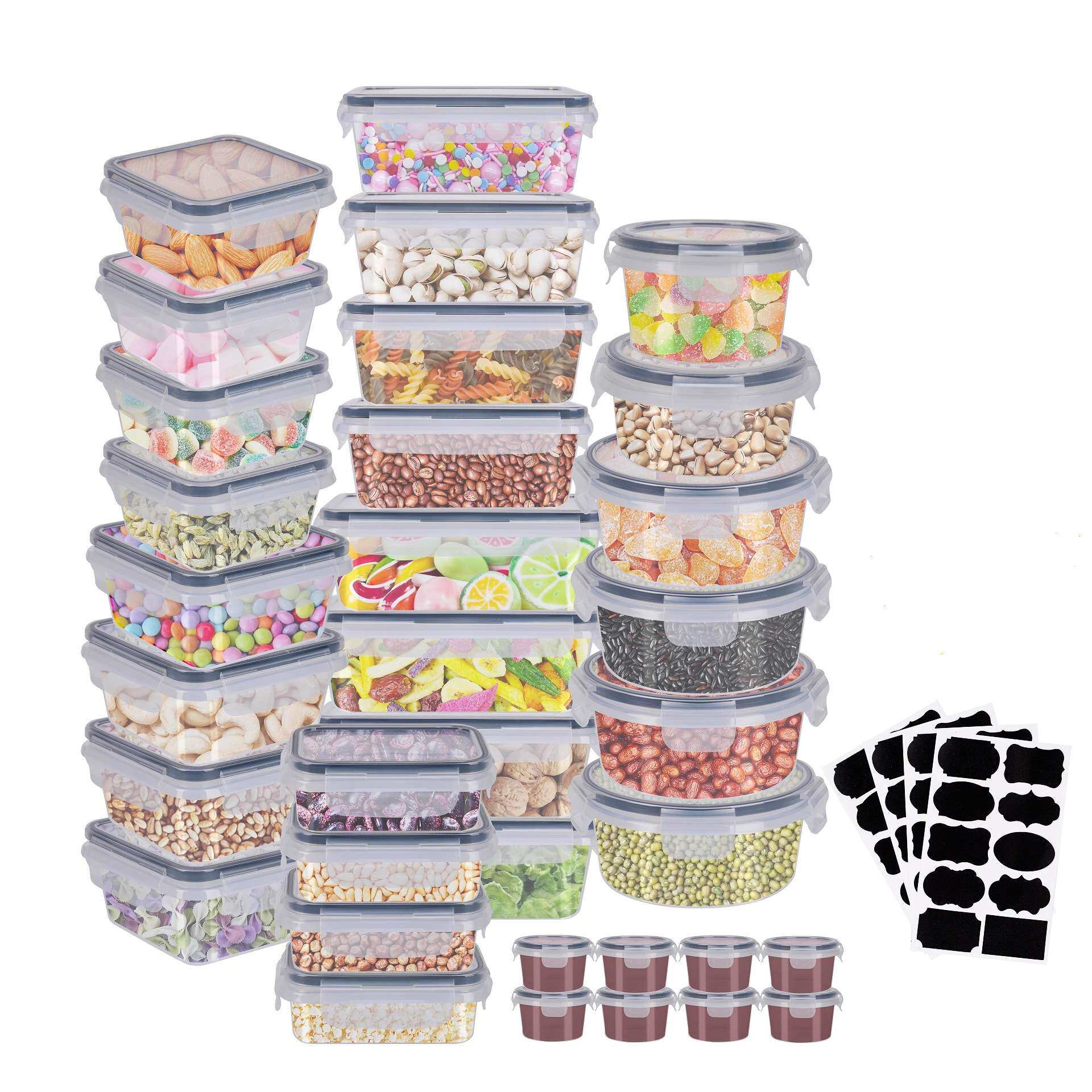 厨房冰箱长方形保鲜盒微波耐热塑料饭盒食品餐盒56j件套密封盒