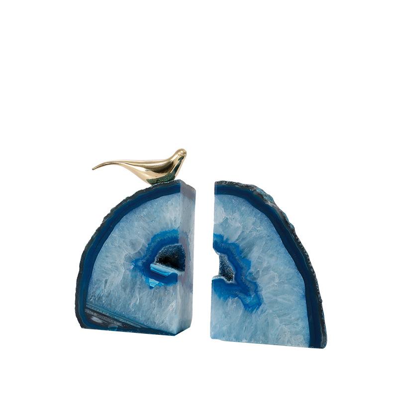 新中式现代简约玛瑙石铜摆件会客厅书房玄关样板房家居软装饰品