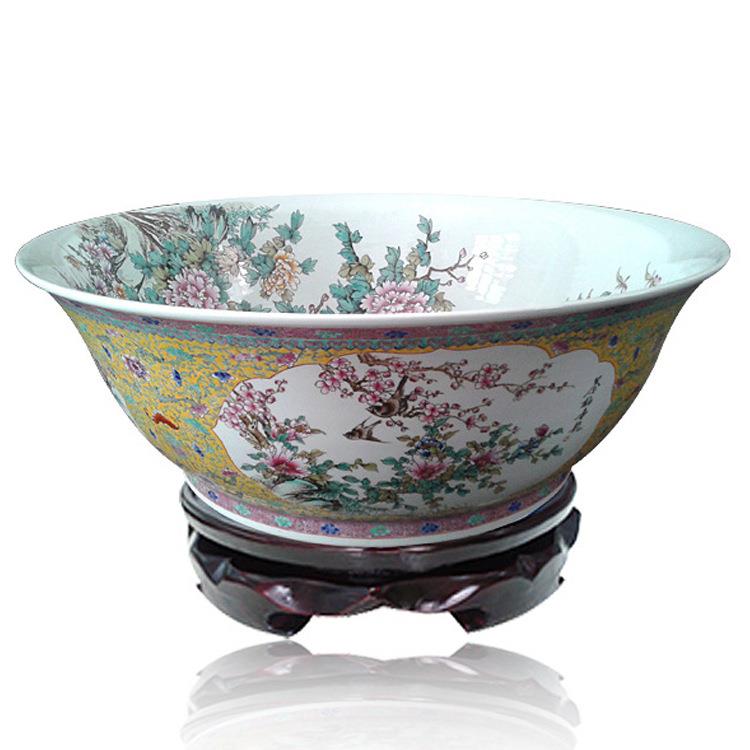 厂家景德镇陶瓷 古典手绘粉彩陶瓷大碗摆件 特大陶瓷工艺产品