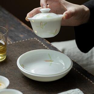 弥言白瓷手绘兰花壶承纯手工干泡台储水盖碗壶托家用茶点盘小茶台