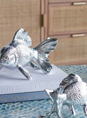 新中式电镀金鱼玄关客厅样板间书房工艺N品摆饰树脂艺术装饰品