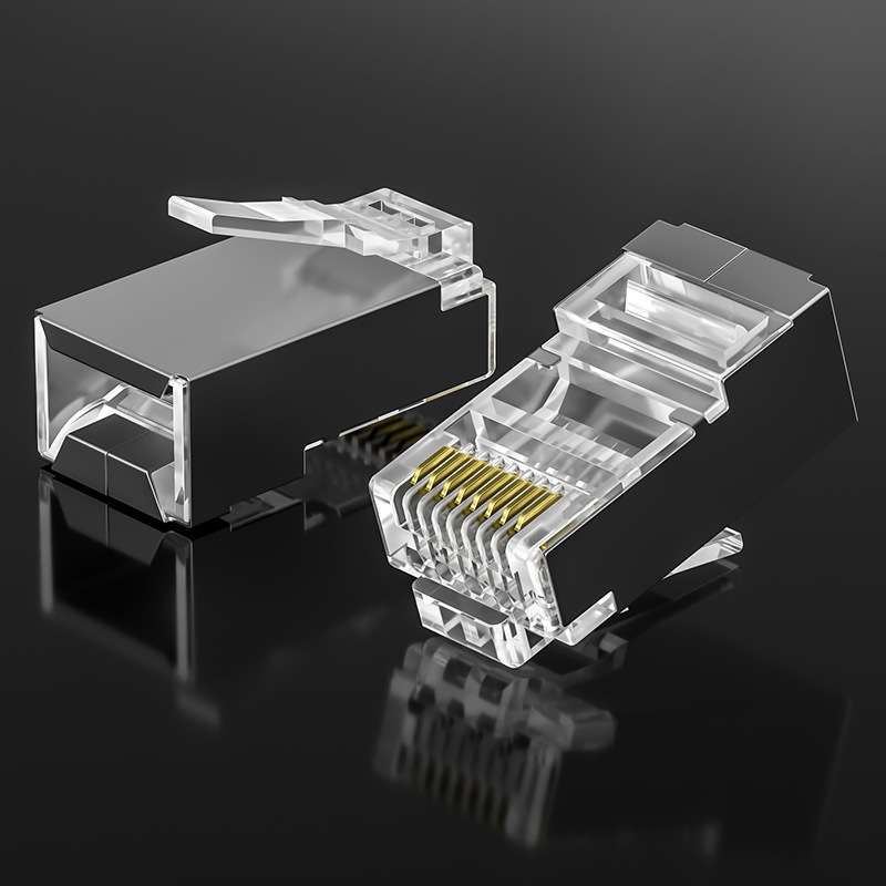厂家直销8P8C屏蔽FTP六类镀金50U水晶头网络接线rj45铁壳水晶头