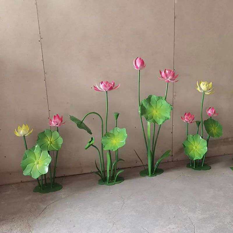 景观创意鱼池室内荷叶荷花绿色仿真软装水景铁艺装饰摆件莲叶金属