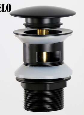 黑色欧式带溢水孔精铜面脸盆大盖按压弹跳式下水器白色去水排水头