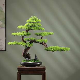 仿真迎客松盆景客厅玄关办公室茶桌绿植盆栽罗汉松装饰新中式摆件