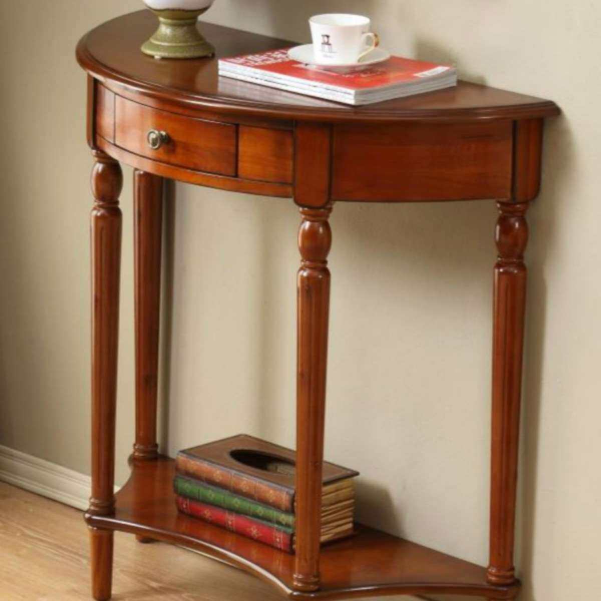 欧式实木玄关桌隔断柜美式玄关柜长条桌靠墙走廊半圆玄关台新中式