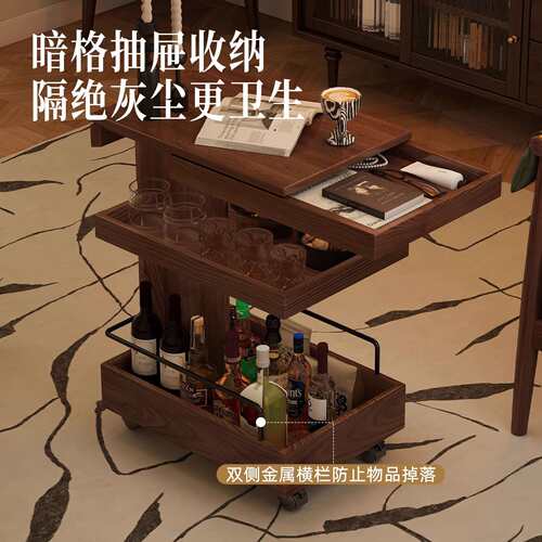 中古实木边几可移动沙发茶几餐边小推车客厅置物架家用带轮床头柜