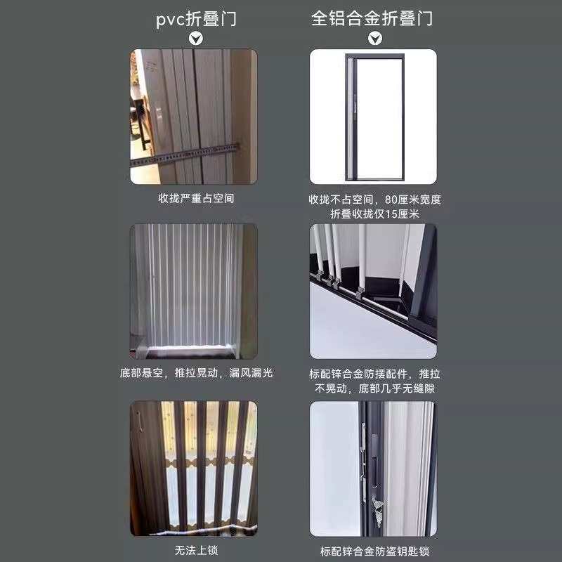 亚克力透明磨砂铝合金折叠推拉门移门厨房隐形卫生间铝合金折叠门