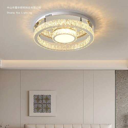 卧室灯2025年新款圆形水晶灯创意个性led吸顶灯家用餐厅灯书房灯