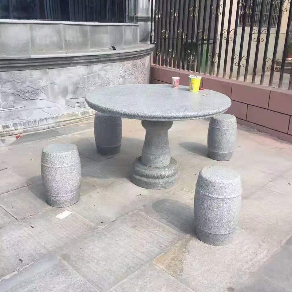 圆桌椅直花岗岩天然花园庭院石头大理石桌家用石桌石凳茶台户外销