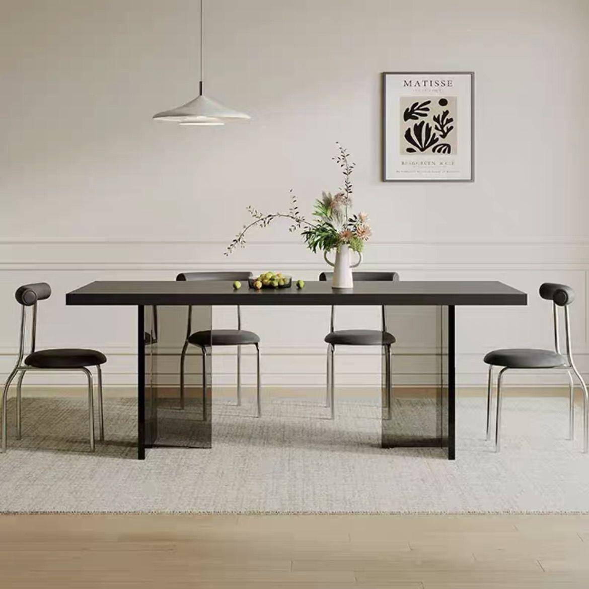 亚克力岩板餐桌纯黑轻奢现代简约网红小户型下挂长方形悬浮桌子